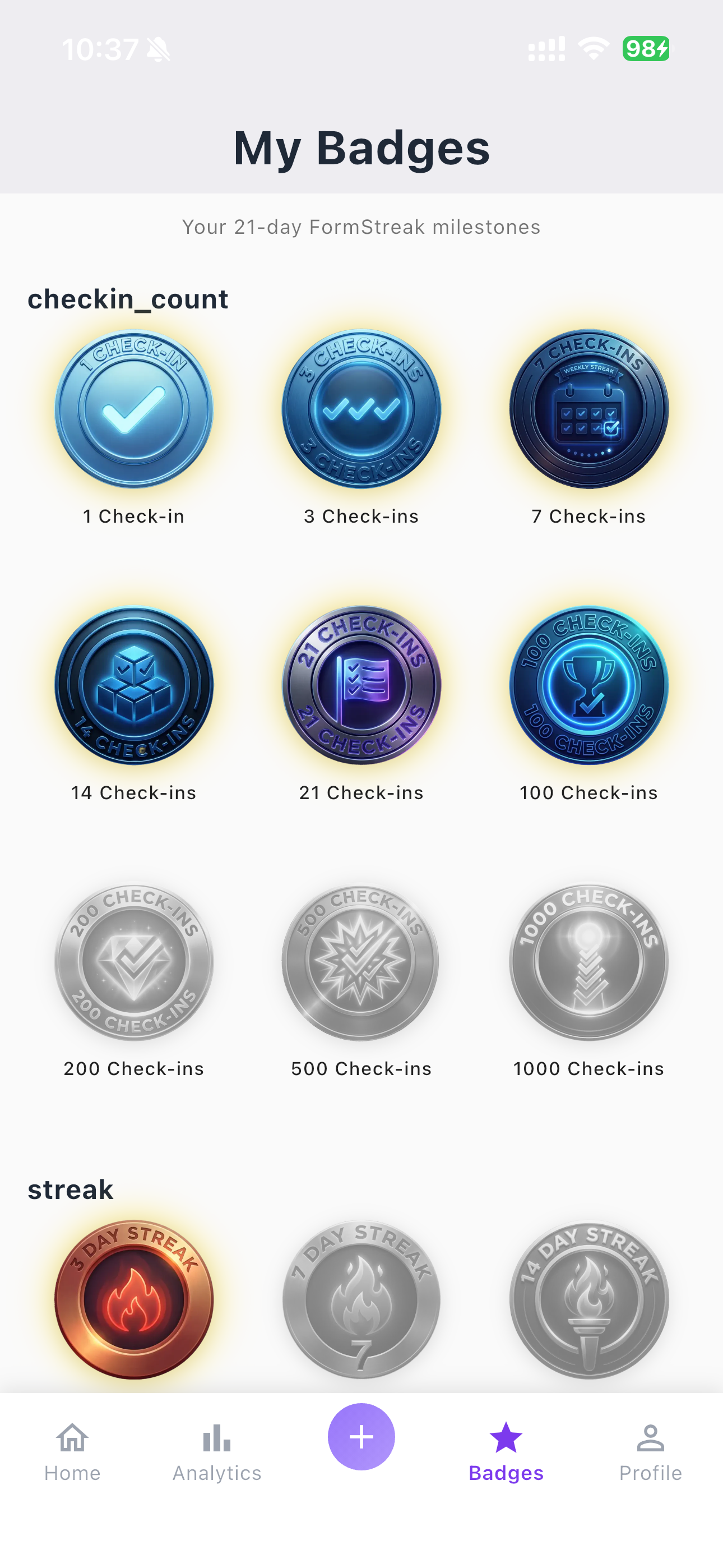Streak21 badges collection